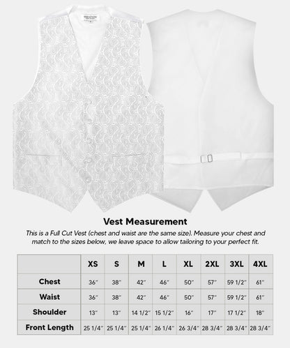 Paisley Vest Set with White Back (Vest, Bow Tie, Necktie and Pocket Square) by Vittorio Farina: Pink, Silver, Sky Blue, Turquoise, White and Yellow (vest_paisley_WB_white_XS) for Independent Retail Stores by Dubal Brothers