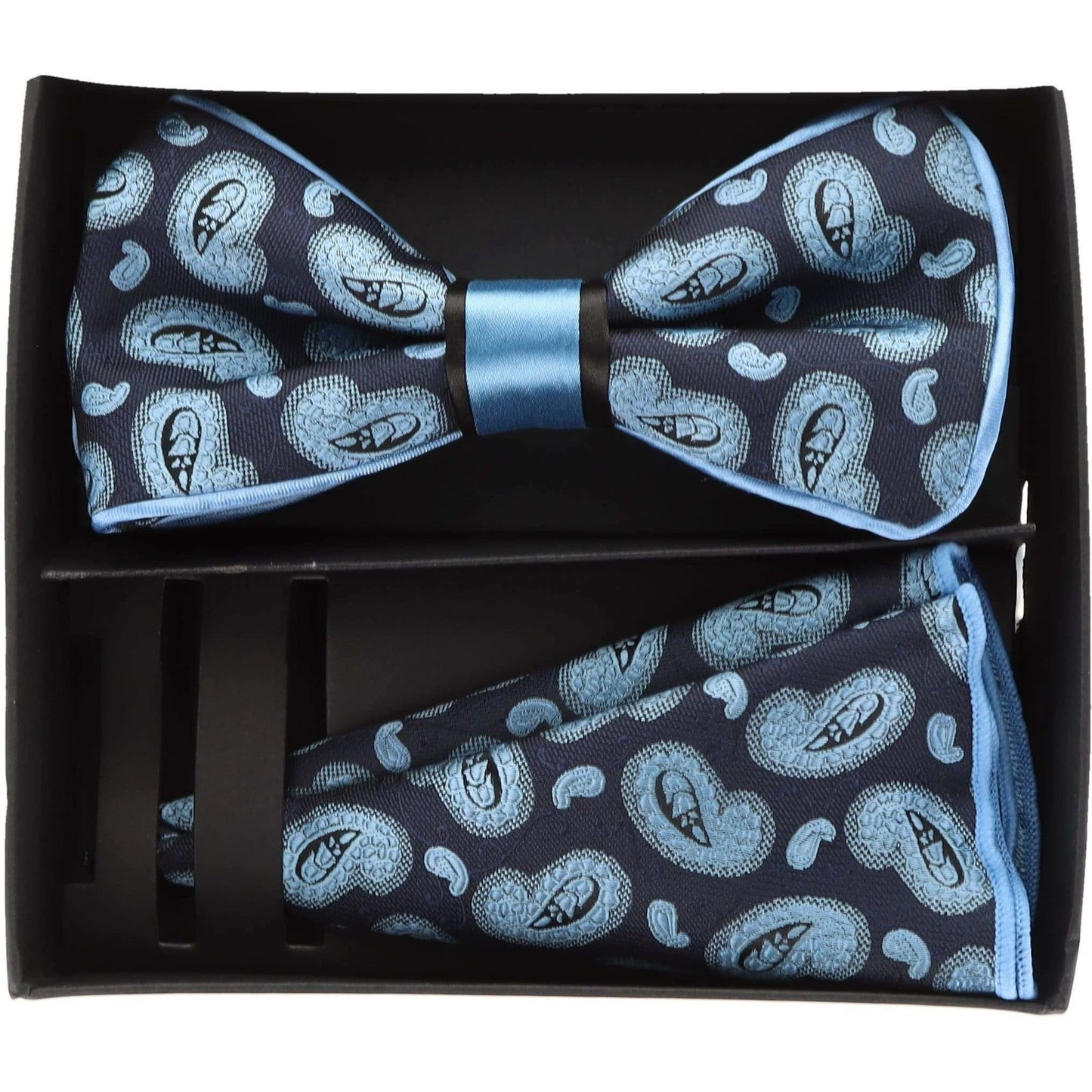 Piping Design Bow Tie & Round Pocket Square in a Box by Vittorio Farina (pbh - 21006) for Independent Retail Stores by Dubal Brothers
