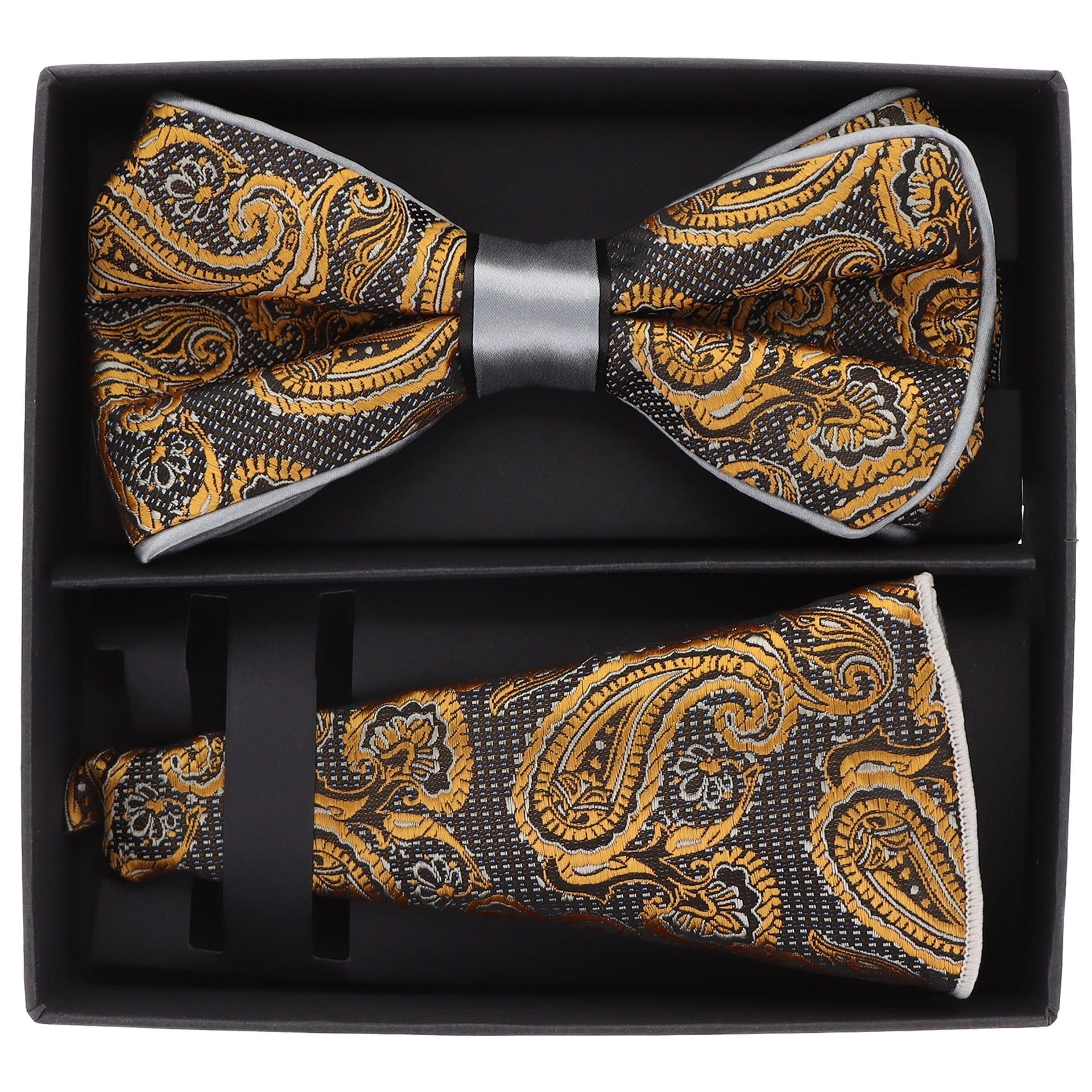 Piping Design Bow Tie & Round Pocket Square in a Box by Vittorio Farina (pbh - 21010) for Independent Retail Stores by Dubal Brothers