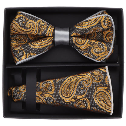 Piping Design Bow Tie & Round Pocket Square in a Box by Vittorio Farina (pbh - 21010) for Independent Retail Stores by Dubal Brothers
