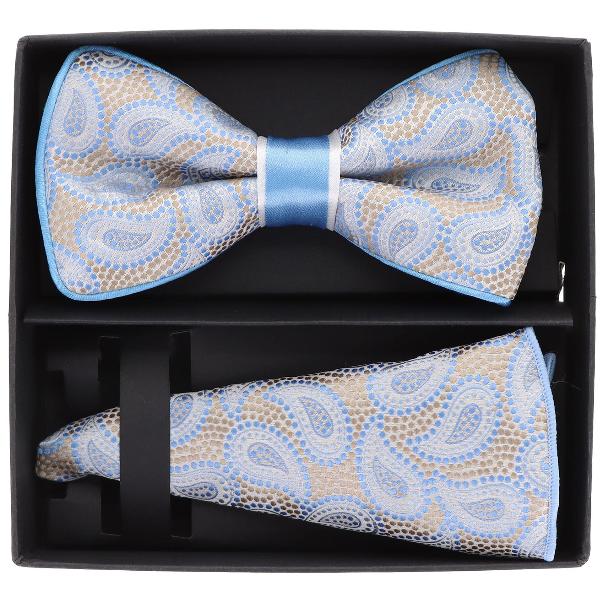 Piping Design Bow Tie & Round Pocket Square in a Box by Vittorio Farina (pbh - 21011) for Independent Retail Stores by Dubal Brothers