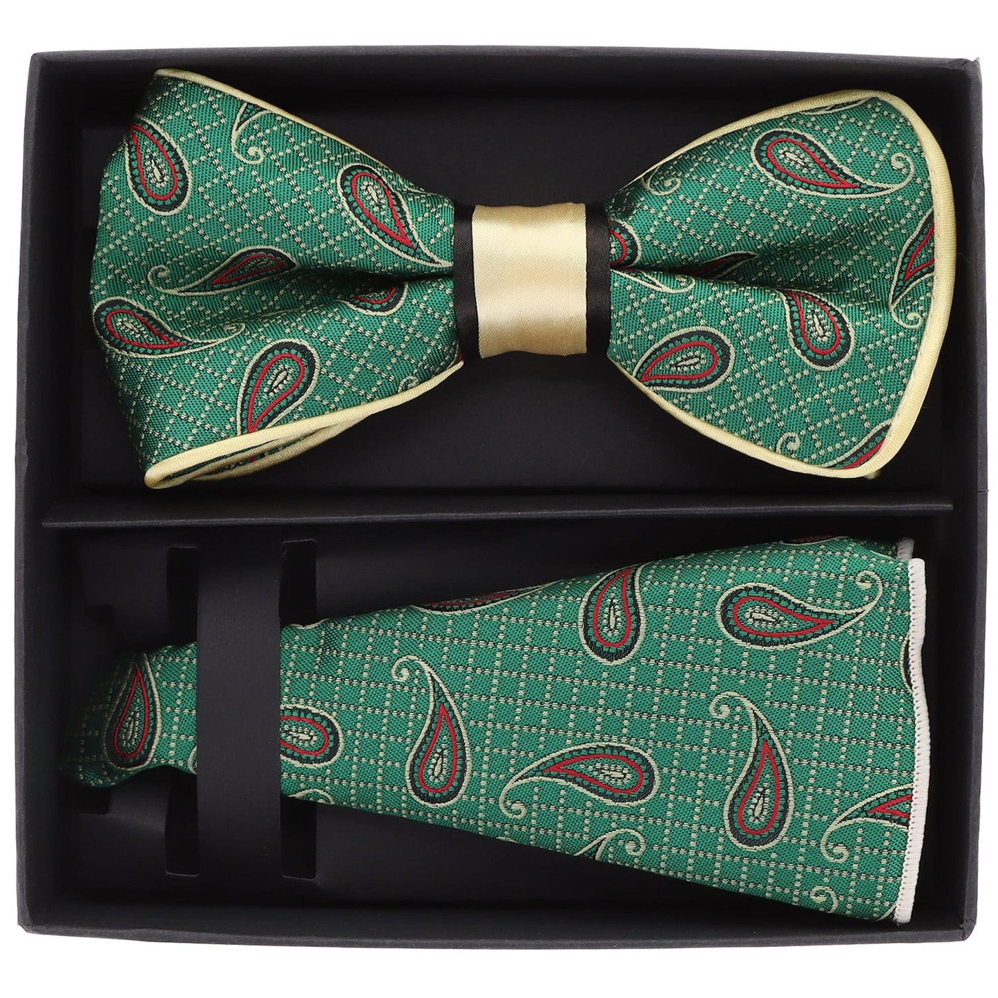 Piping Design Bow Tie & Round Pocket Square in a Box by Vittorio Farina (pbh - 21013) for Independent Retail Stores by Dubal Brothers