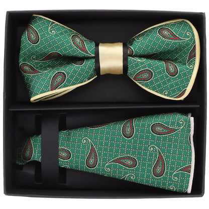 Piping Design Bow Tie & Round Pocket Square in a Box by Vittorio Farina (pbh - 21013) for Independent Retail Stores by Dubal Brothers