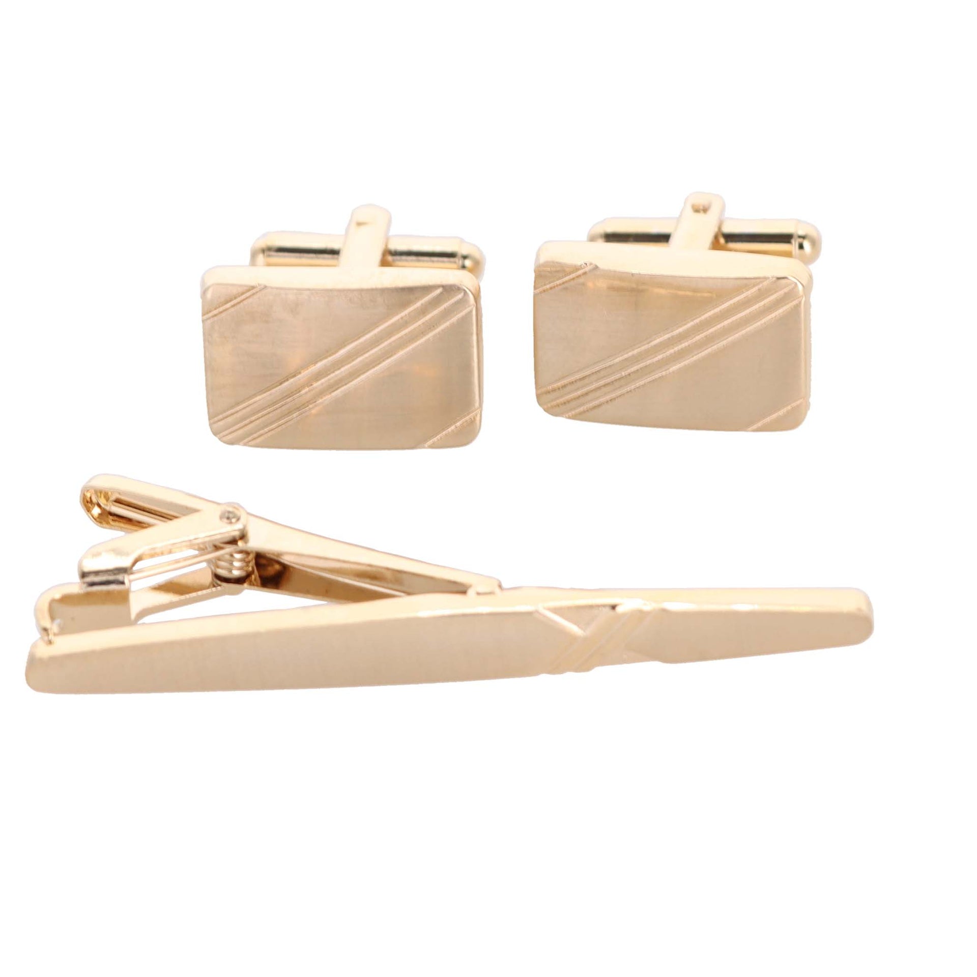 Plain Cufflinks & Tie Bar Set with Gold Setting in a Box by Vittorio Vico (CLTB - 419) for Independent Retail Stores by Dubal Brothers