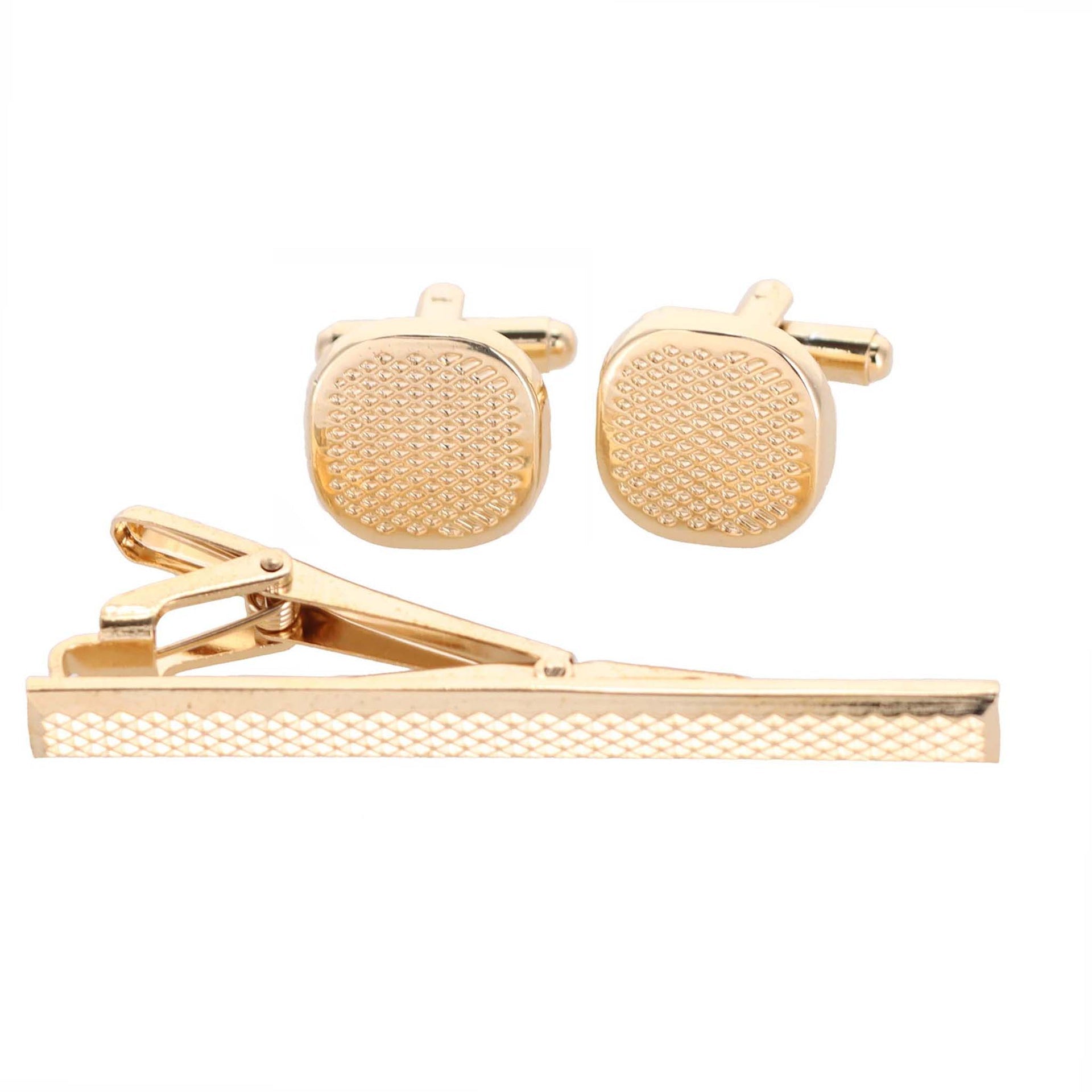 Plain Cufflinks & Tie Bar Set with Gold Setting in a Box by Vittorio Vico (CLTB-419) for Independent Retail Stores by Dubal Brothers