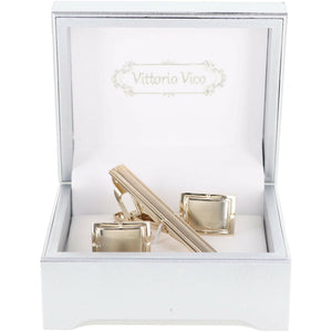 Plain Cufflinks & Tie Bar Set with Gold Setting in a Box by Vittorio Vico - CLTB 419 - Wholesale Cufflink & Tiebar Set by Dubal Brothers