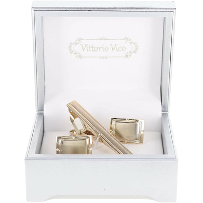 Plain Cufflinks & Tie Bar Set with Gold Setting in a Box by Vittorio Vico (CLTB-419) for Independent Retail Stores by Dubal Brothers