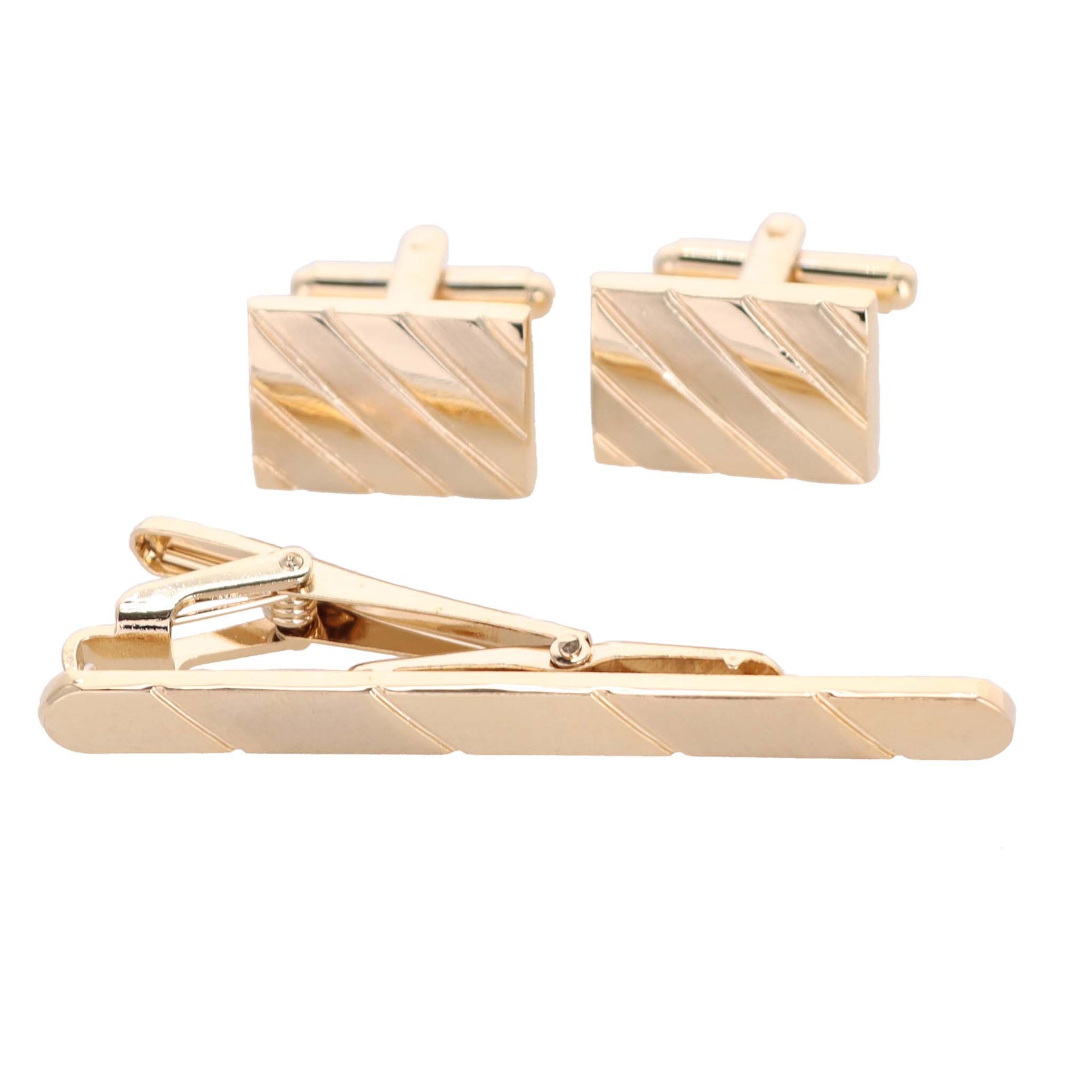 Plain Cufflinks & Tie Bar Set with Gold Setting in a Box by Vittorio Vico (CLTB - 419) for Independent Retail Stores by Dubal Brothers