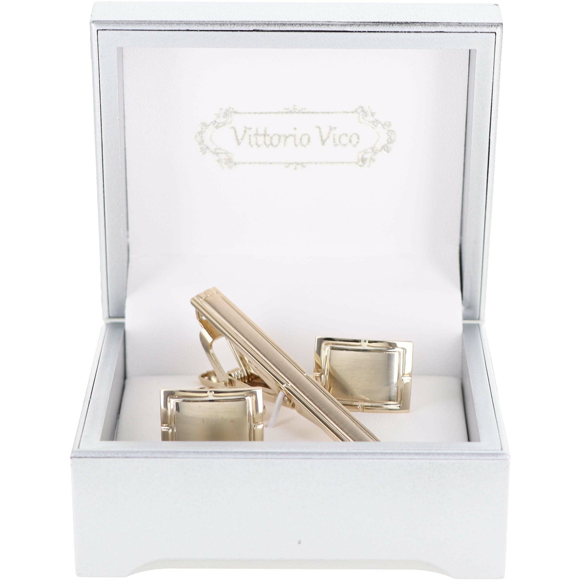 Plain Cufflinks & Tie Bar Set with Gold Setting in a Box by Vittorio Vico (CLTB - 419) for Independent Retail Stores by Dubal Brothers