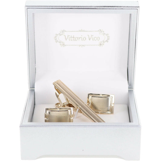 Plain Cufflinks & Tie Bar Set with Gold Setting in a Box by Vittorio Vico (CLTB - 419) for Independent Retail Stores by Dubal Brothers