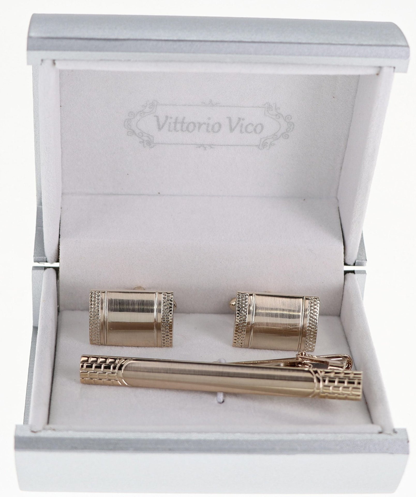 Plain Cufflinks & Tie Bar Set with Gold Setting in a Box by Vittorio Vico (CLTB-502) for Independent Retail Stores by Dubal Brothers