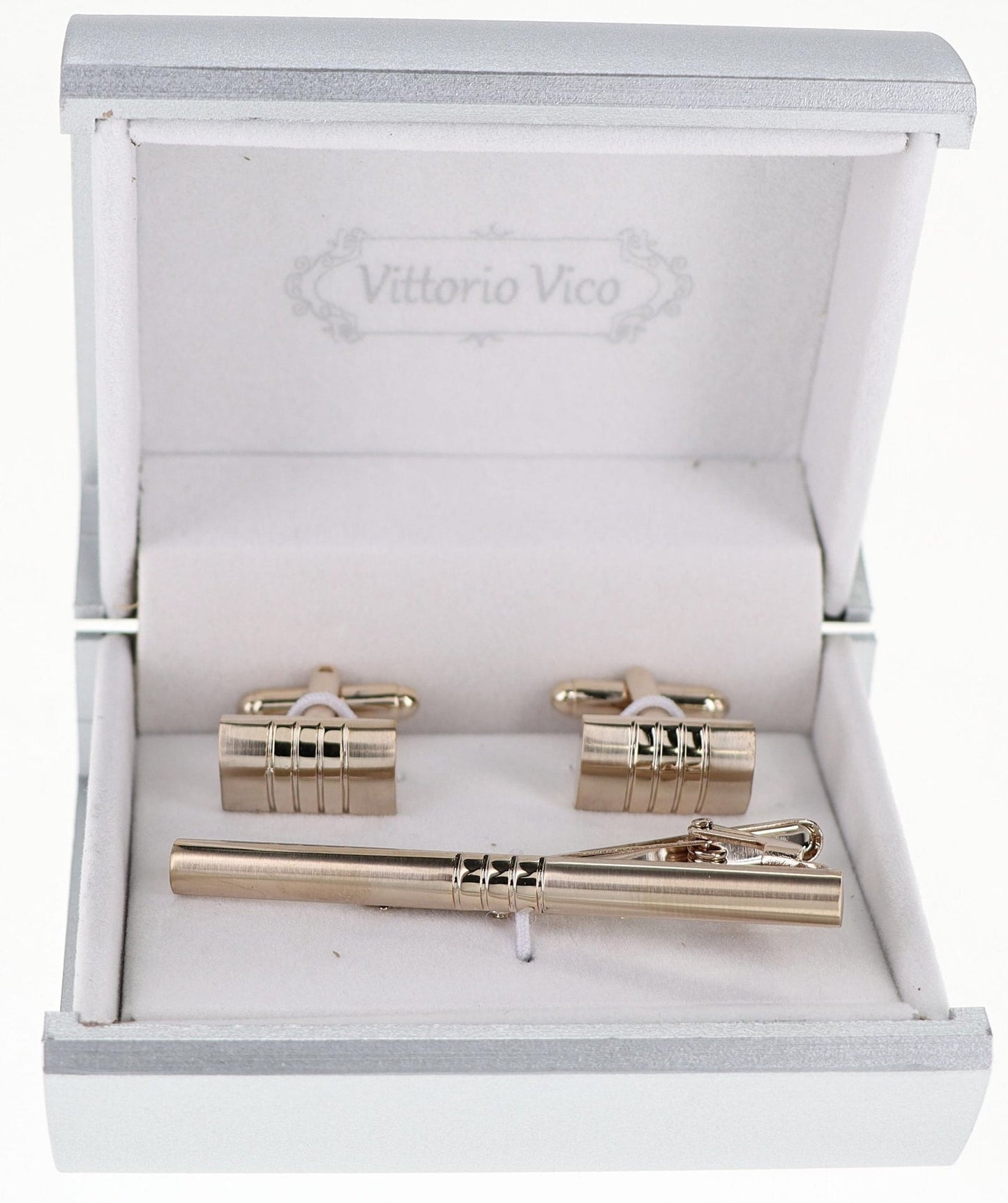 Plain Cufflinks & Tie Bar Set with Gold Setting in a Box by Vittorio Vico (CLTB-508) for Independent Retail Stores by Dubal Brothers
