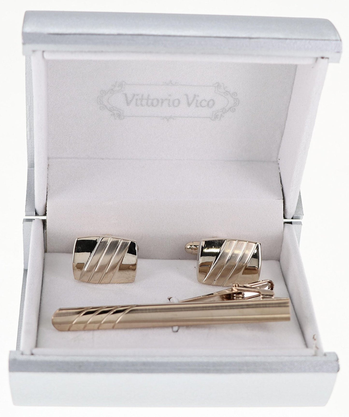 Plain Cufflinks & Tie Bar Set with Gold Setting in a Box by Vittorio Vico (CLTB-510) for Independent Retail Stores by Dubal Brothers