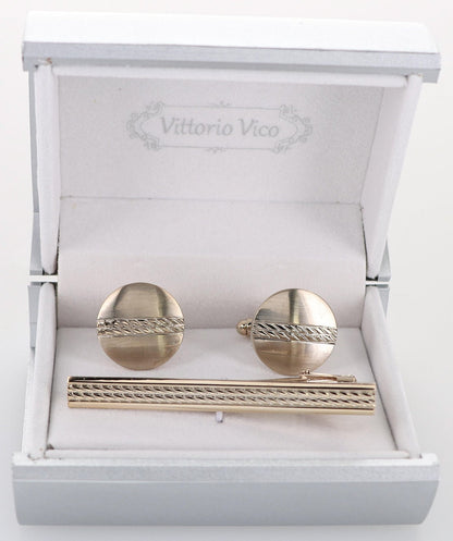 Plain Cufflinks & Tie Bar Set with Gold Setting in a Box by Vittorio Vico (CLTB-516) for Independent Retail Stores by Dubal Brothers