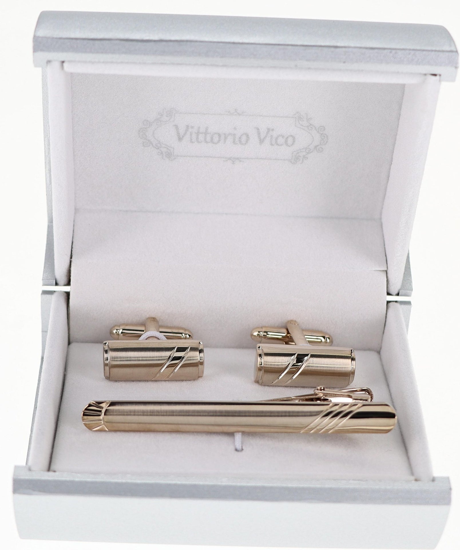 Plain Cufflinks & Tie Bar Set with Gold Setting in a Box by Vittorio Vico (CLTB-518) for Independent Retail Stores by Dubal Brothers