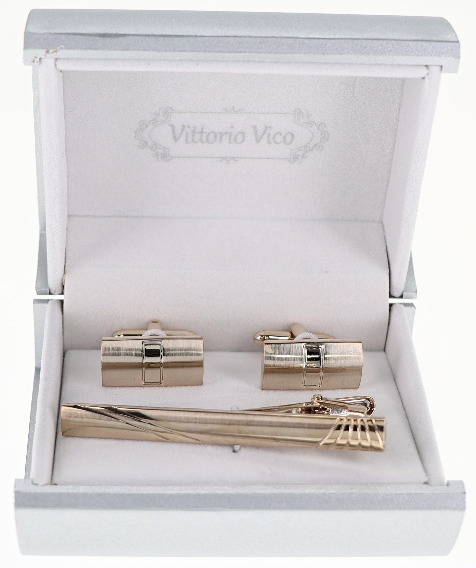 Plain Cufflinks & Tie Bar Set with Gold Setting in a Box by Vittorio Vico (CLTB-524) for Independent Retail Stores by Dubal Brothers