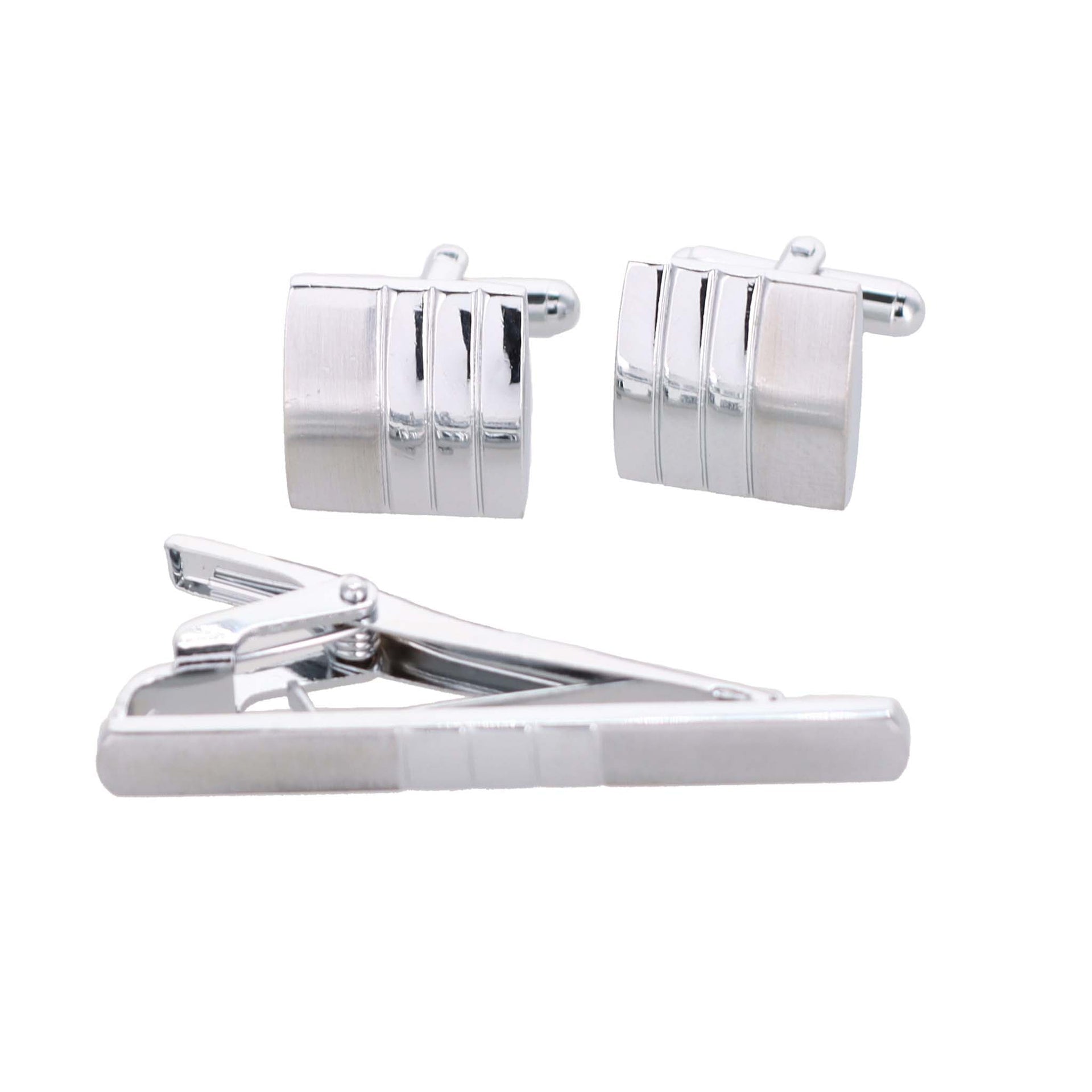 Plain Cufflinks & Tie Bar Set with Silver Setting in a Box by Vittorio Vico (cltb-446) for Independent Retail Stores by Dubal Brothers