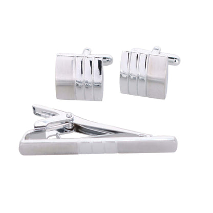 Plain Cufflinks & Tie Bar Set with Silver Setting in a Box by Vittorio Vico (cltb-446) for Independent Retail Stores by Dubal Brothers