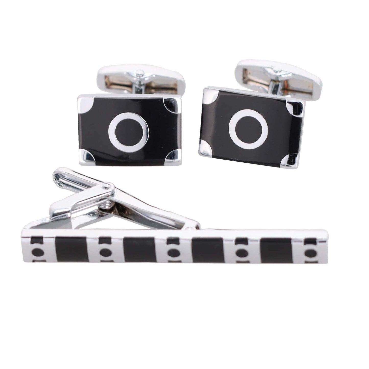 Plain Cufflinks & Tie Bar Set with Silver Setting in a Box by Vittorio Vico (cltb-446) for Independent Retail Stores by Dubal Brothers