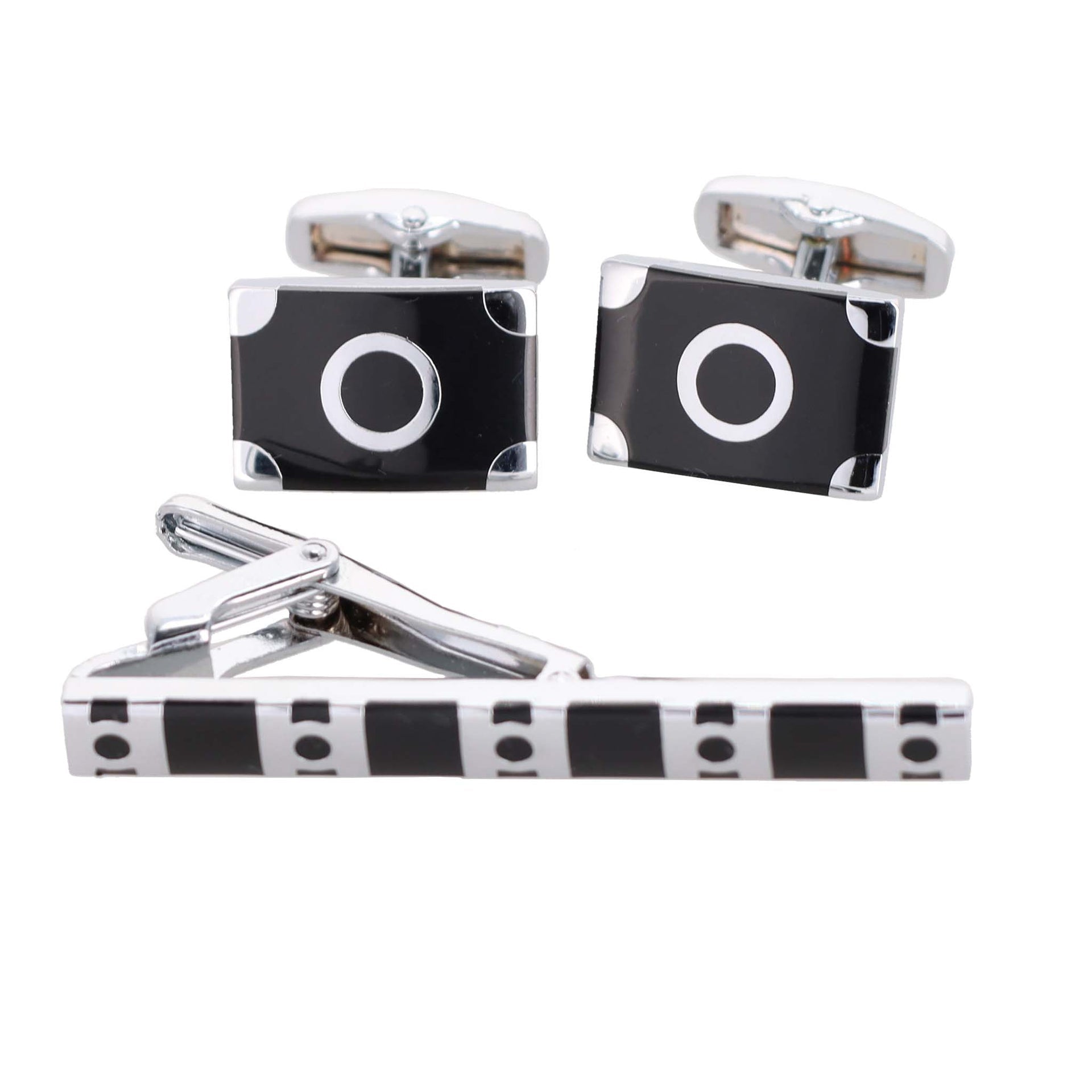 Plain Cufflinks & Tie Bar Set with Silver Setting in a Box by Vittorio Vico (cltb-446) for Independent Retail Stores by Dubal Brothers