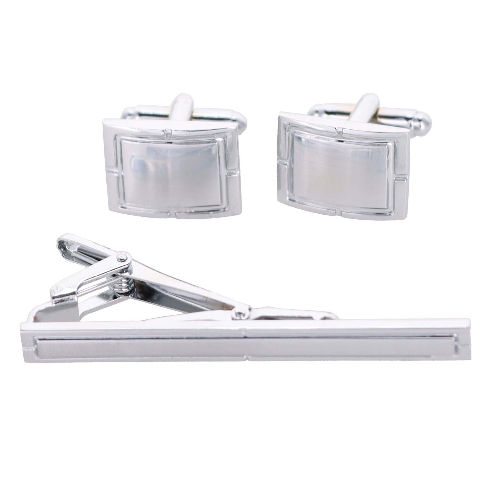 Plain Cufflinks & Tie Bar Set with Silver Setting in a Box by Vittorio Vico (cltb-446) for Independent Retail Stores by Dubal Brothers