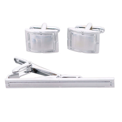 Plain Cufflinks & Tie Bar Set with Silver Setting in a Box by Vittorio Vico (cltb-446) for Independent Retail Stores by Dubal Brothers