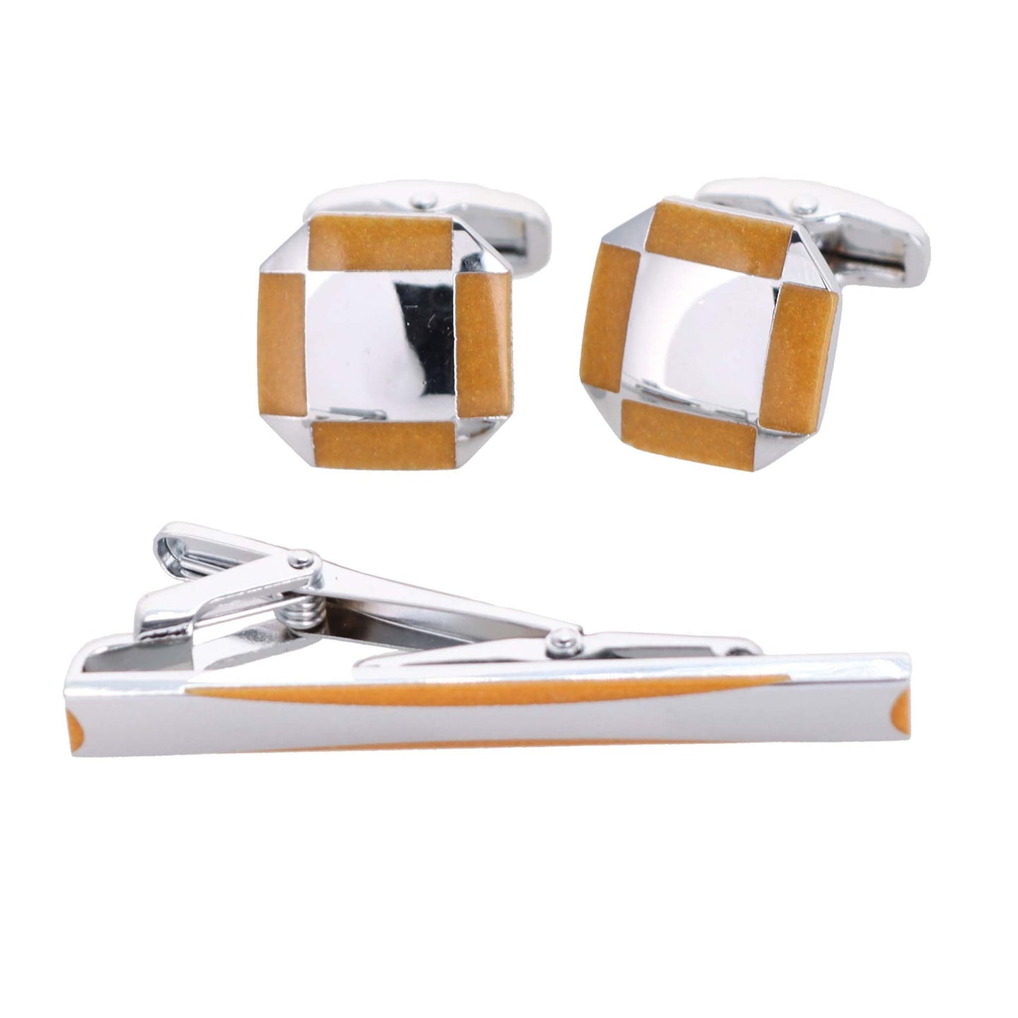 Plain Cufflinks & Tie Bar Set with Silver Setting in a Box by Vittorio Vico (cltb-446) for Independent Retail Stores by Dubal Brothers