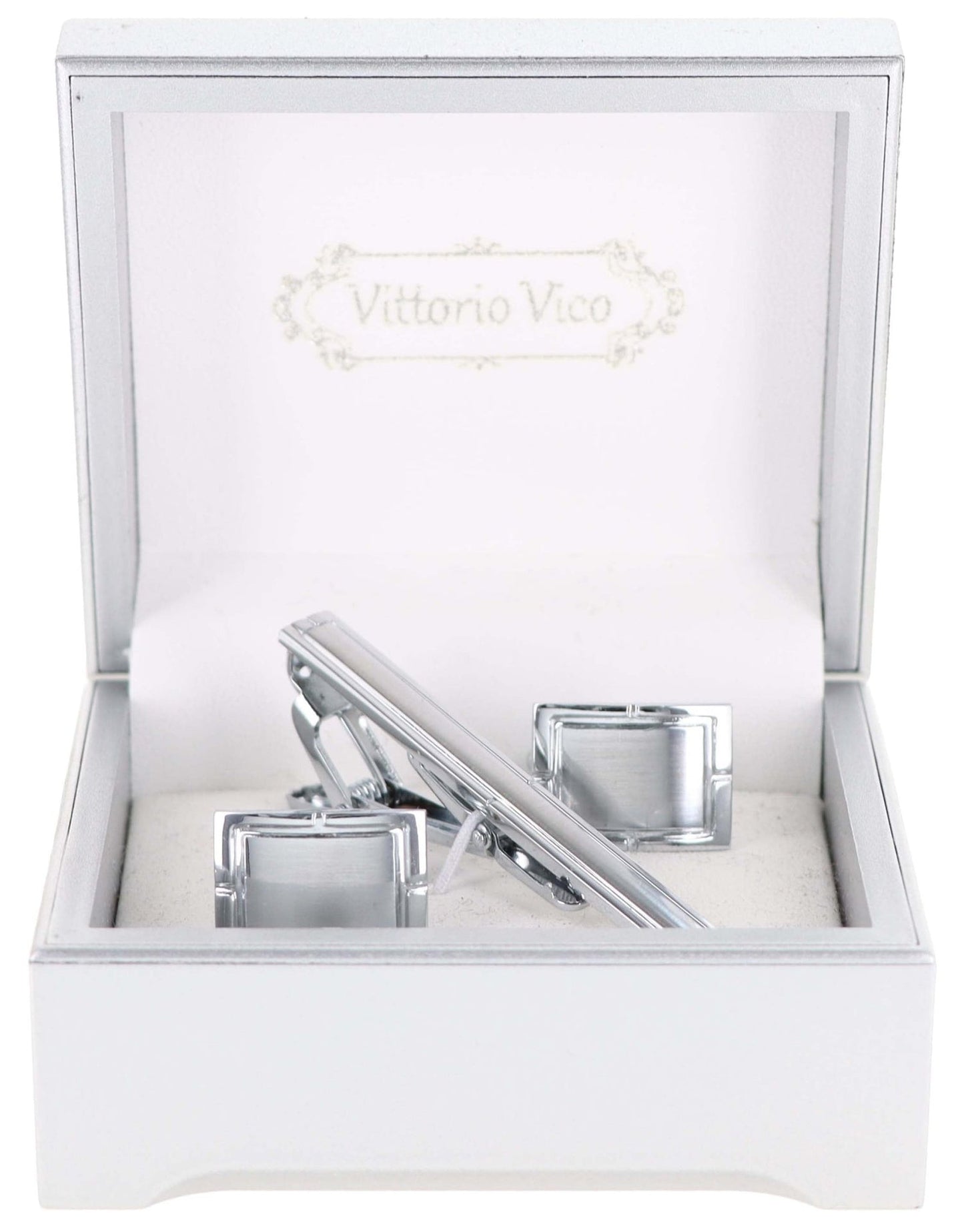 Plain Cufflinks & Tie Bar Set with Silver Setting in a Box by Vittorio Vico (cltb-446) for Independent Retail Stores by Dubal Brothers