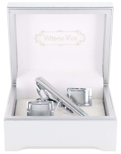 Plain Cufflinks & Tie Bar Set with Silver Setting in a Box by Vittorio Vico (cltb-446) for Independent Retail Stores by Dubal Brothers