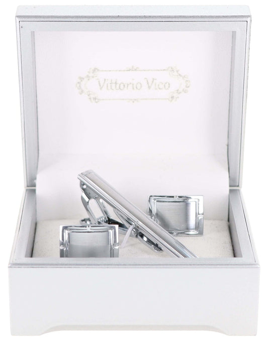 Plain Cufflinks & Tie Bar Set with Silver Setting in a Box by Vittorio Vico (cltb-446) for Independent Retail Stores by Dubal Brothers
