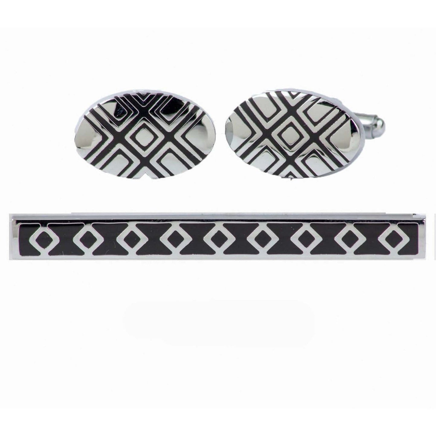 Plain Cufflinks & Tie Bar Set with Silver Setting in a Box by Vittorio Vico (cltb-446) for Independent Retail Stores by Dubal Brothers