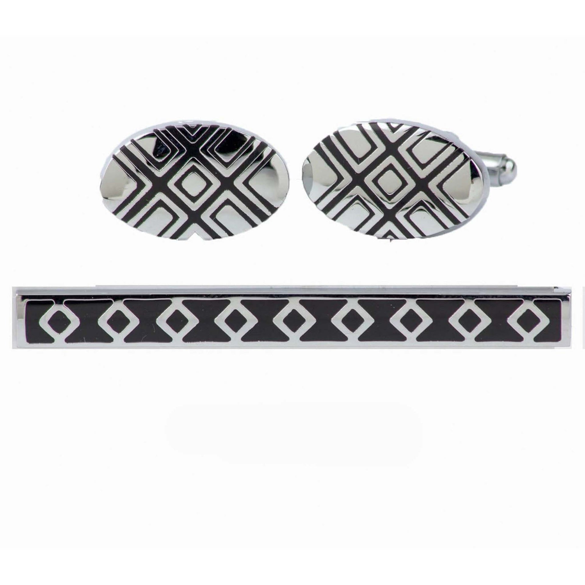 Plain Cufflinks & Tie Bar Set with Silver Setting in a Box by Vittorio Vico (cltb-446) for Independent Retail Stores by Dubal Brothers