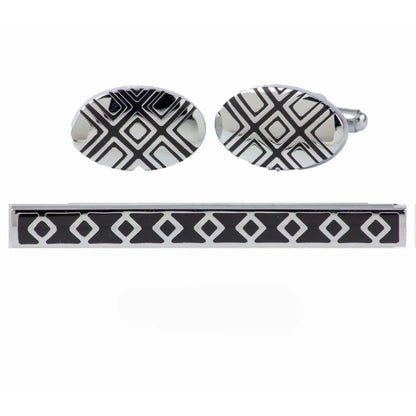 Plain Cufflinks & Tie Bar Set with Silver Setting in a Box by Vittorio Vico (cltb-446) for Independent Retail Stores by Dubal Brothers