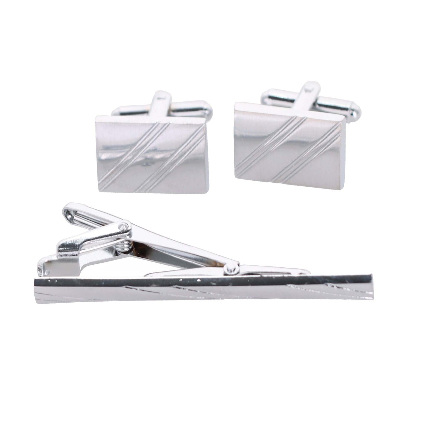 Plain Cufflinks & Tie Bar Set with Silver Setting in a Box by Vittorio Vico (cltb-446) for Independent Retail Stores by Dubal Brothers
