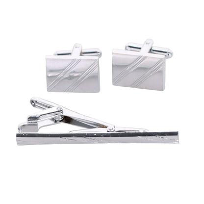 Plain Cufflinks & Tie Bar Set with Silver Setting in a Box by Vittorio Vico (cltb-446) for Independent Retail Stores by Dubal Brothers