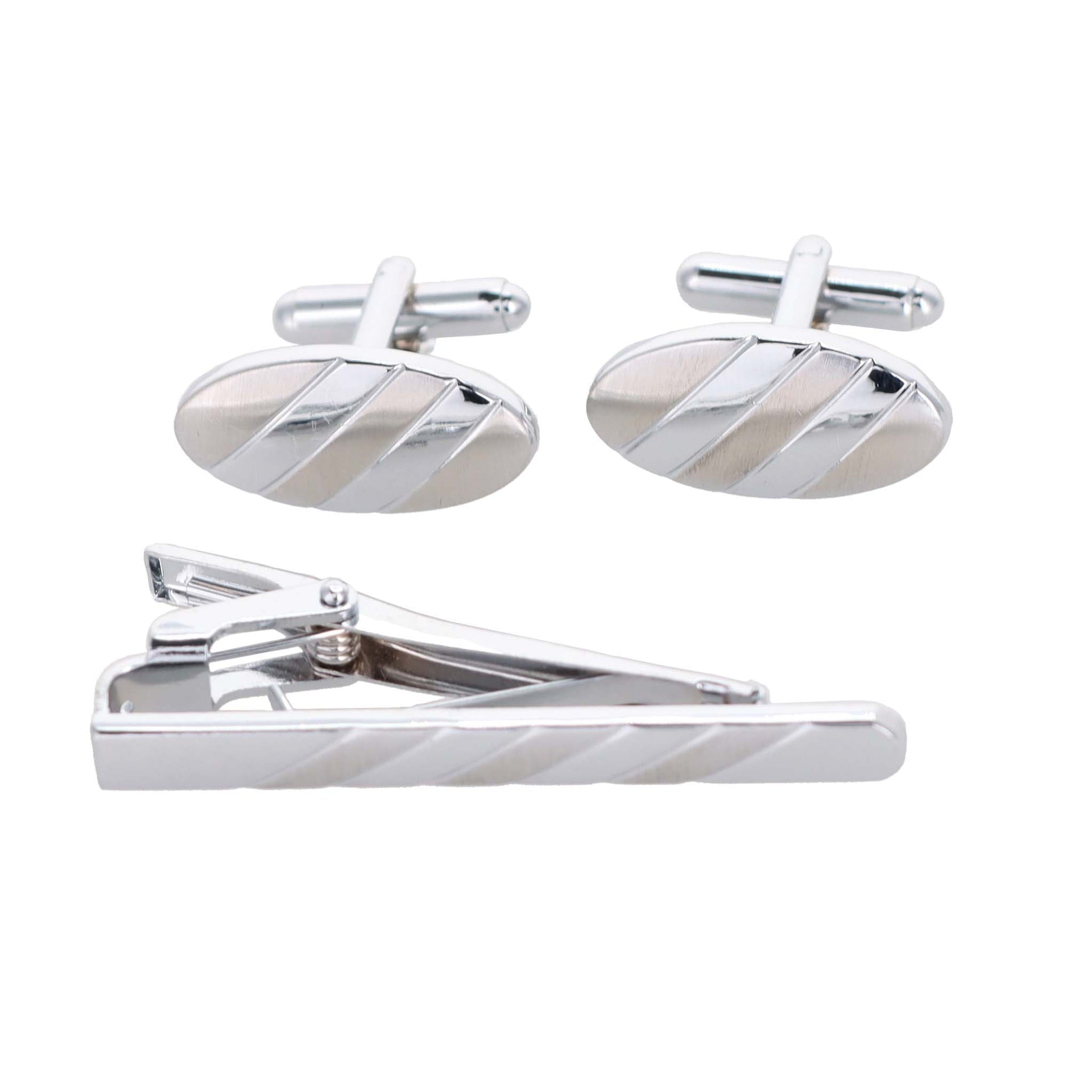 Plain Cufflinks & Tie Bar Set with Silver Setting in a Box by Vittorio Vico (cltb-446) for Independent Retail Stores by Dubal Brothers