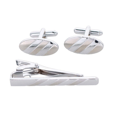 Plain Cufflinks & Tie Bar Set with Silver Setting in a Box by Vittorio Vico (cltb-446) for Independent Retail Stores by Dubal Brothers