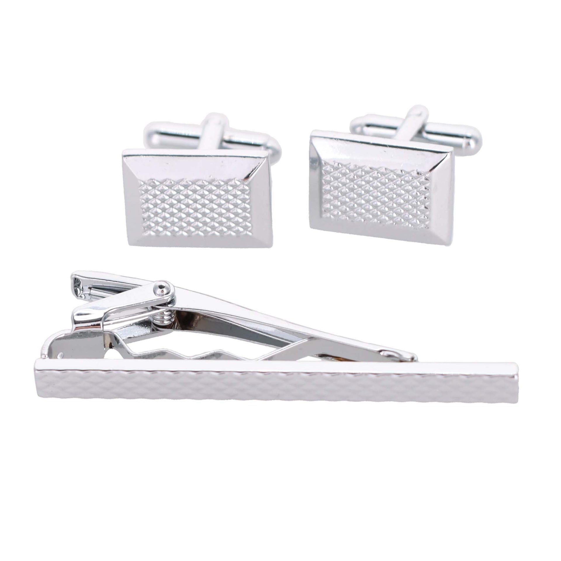 Plain Cufflinks & Tie Bar Set with Silver Setting in a Box by Vittorio Vico (cltb-446) for Independent Retail Stores by Dubal Brothers