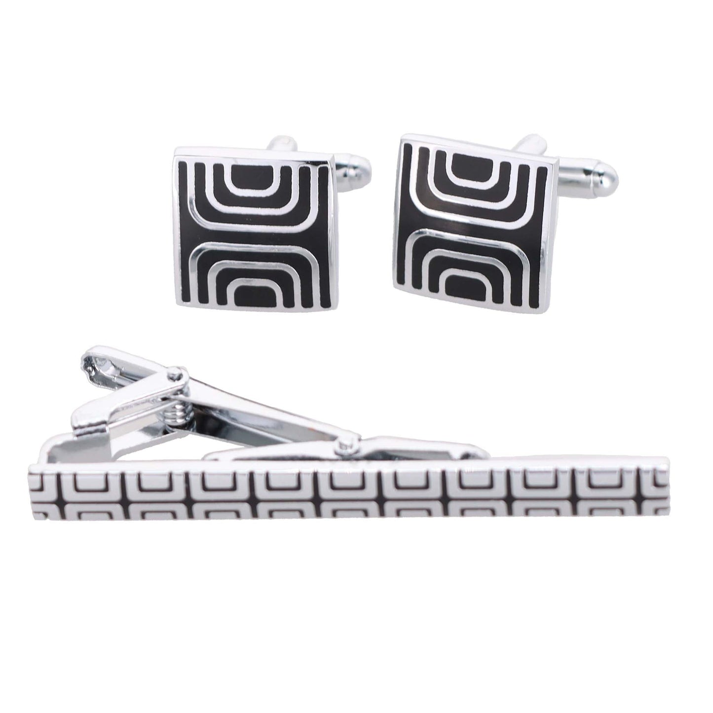 Plain Cufflinks & Tie Bar Set with Silver Setting in a Box by Vittorio Vico (cltb-460) for Independent Retail Stores by Dubal Brothers