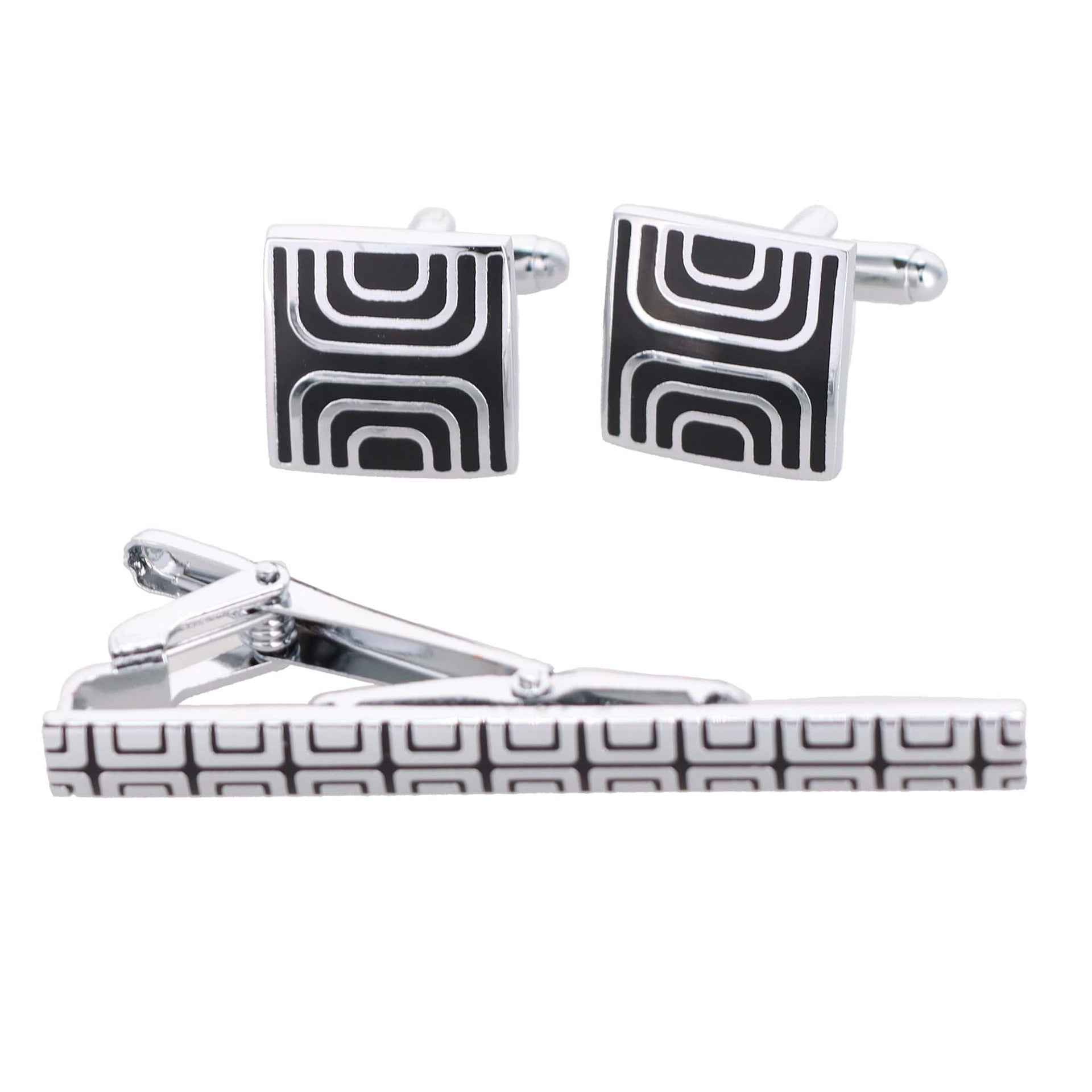 Plain Cufflinks & Tie Bar Set with Silver Setting in a Box by Vittorio Vico (cltb-460) for Independent Retail Stores by Dubal Brothers