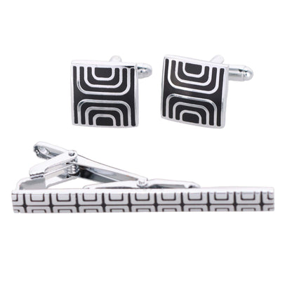 Plain Cufflinks & Tie Bar Set with Silver Setting in a Box by Vittorio Vico (cltb-460) for Independent Retail Stores by Dubal Brothers
