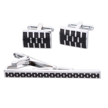 Plain Cufflinks & Tie Bar Set with Silver Setting in a Box by Vittorio Vico (cltb-460) for Independent Retail Stores by Dubal Brothers