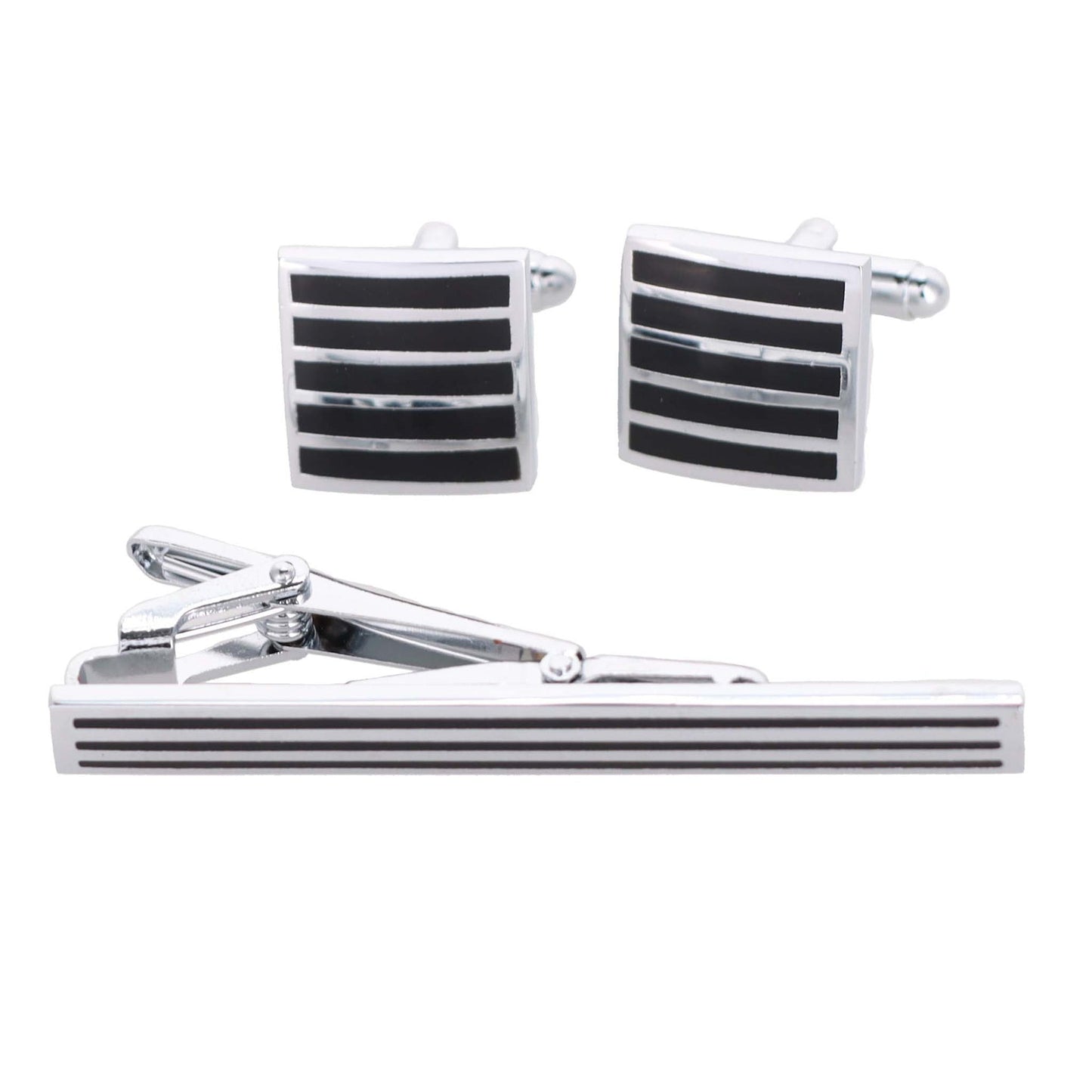 Plain Cufflinks & Tie Bar Set with Silver Setting in a Box by Vittorio Vico (cltb-460) for Independent Retail Stores by Dubal Brothers