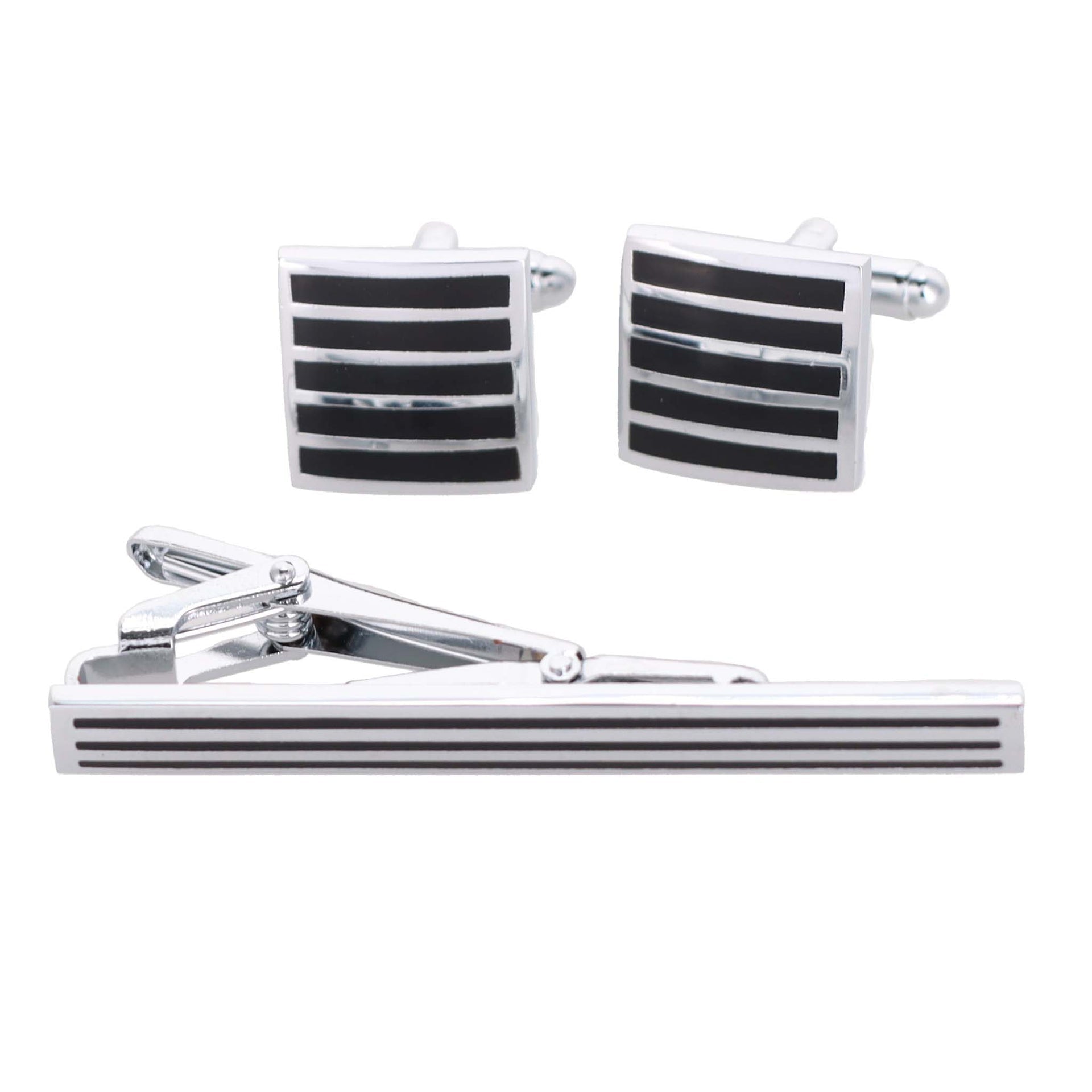 Plain Cufflinks & Tie Bar Set with Silver Setting in a Box by Vittorio Vico (cltb-460) for Independent Retail Stores by Dubal Brothers