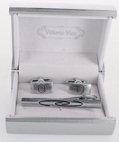 Plain Cufflinks & Tie Bar Set with Silver Setting in a Box by Vittorio Vico (CLTB-501) for Independent Retail Stores by Dubal Brothers