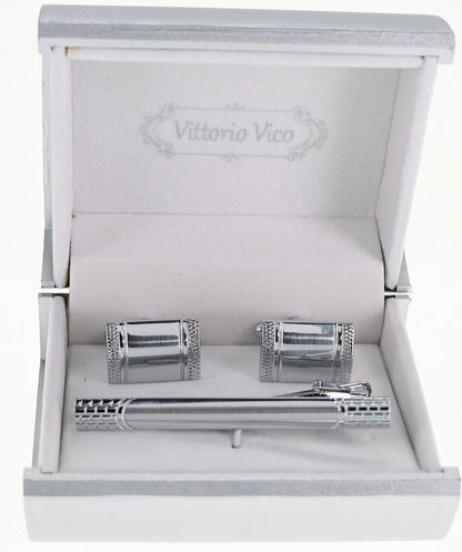 Plain Cufflinks & Tie Bar Set with Silver Setting in a Box by Vittorio Vico (CLTB-503) for Independent Retail Stores by Dubal Brothers