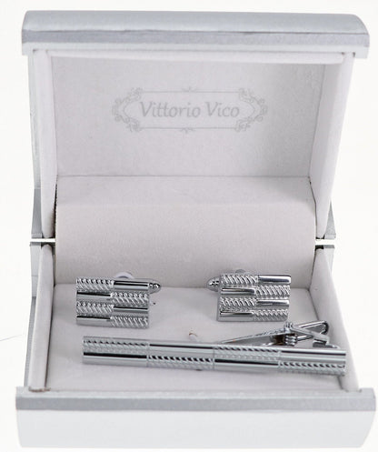 Plain Cufflinks & Tie Bar Set with Silver Setting in a Box by Vittorio Vico (CLTB-505) for Independent Retail Stores by Dubal Brothers