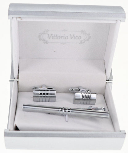 Plain Cufflinks & Tie Bar Set with Silver Setting in a Box by Vittorio Vico (CLTB-509) for Independent Retail Stores by Dubal Brothers