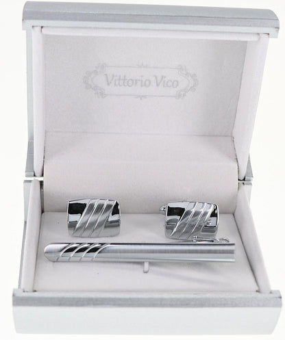 Plain Cufflinks & Tie Bar Set with Silver Setting in a Box by Vittorio Vico (CLTB-511) for Independent Retail Stores by Dubal Brothers