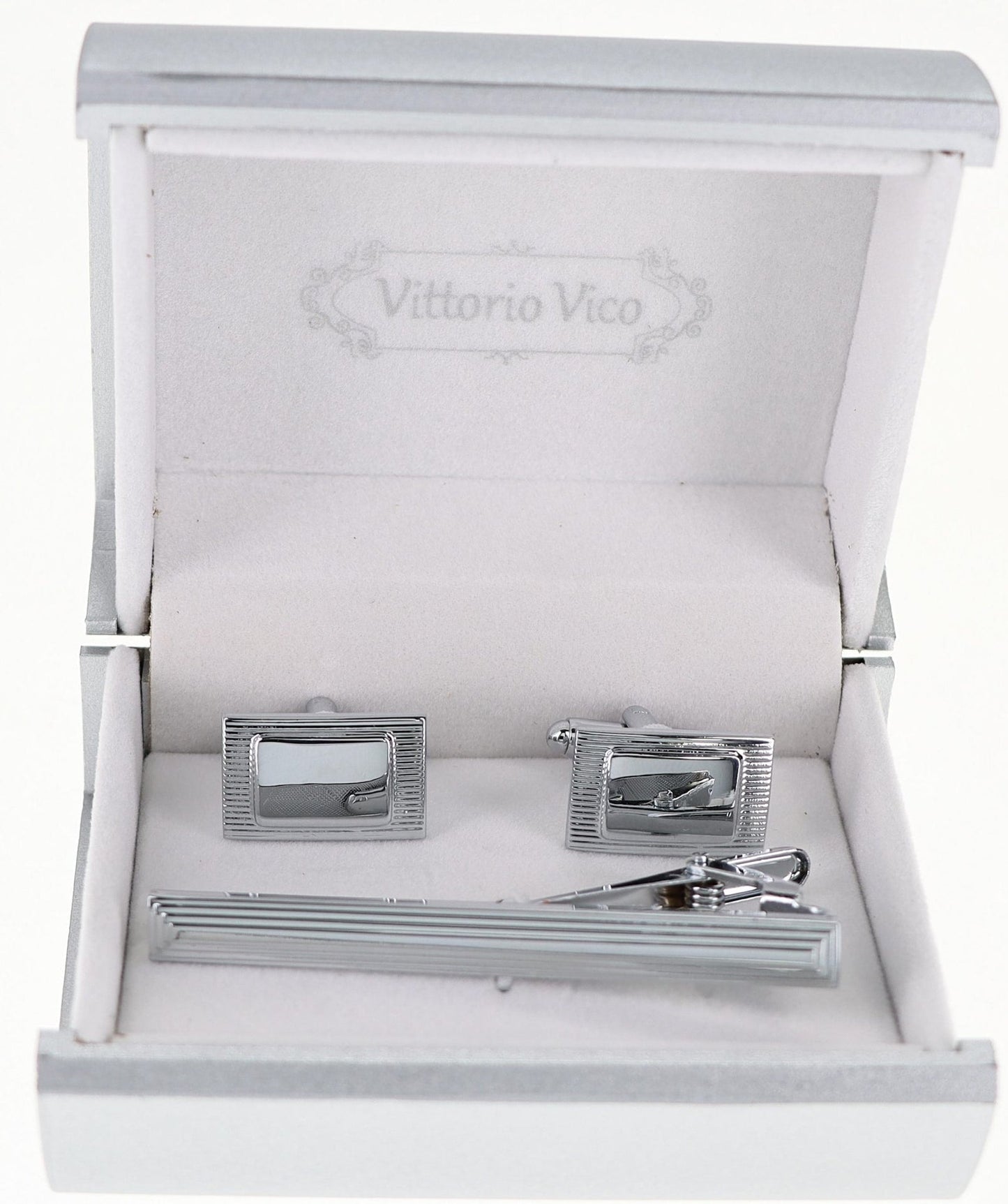 Plain Cufflinks & Tie Bar Set with Silver Setting in a Box by Vittorio Vico (CLTB-515) for Independent Retail Stores by Dubal Brothers